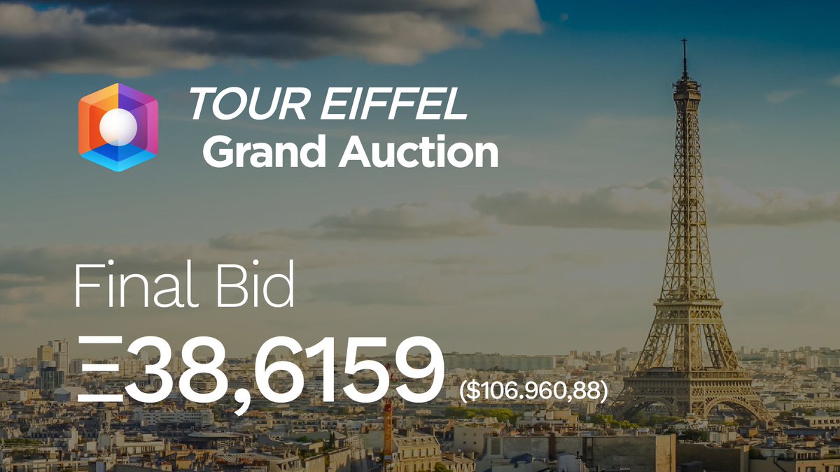 Congratulations!! The OVRLand owner of Tour Eiffel!! Final bid 38.6159 ETH ($106,960). It was an amazing night and thanks to all the bidders!