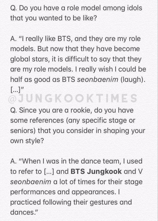 kim dong han said bts are his role models & that "jungkook sunbae-nim is a real sagikae. he's a perfect combination of vocals, dance and visual. its my goal to become like him". he also confessed he used to refer to jungkook in stage performance, looks, gestures and dances
