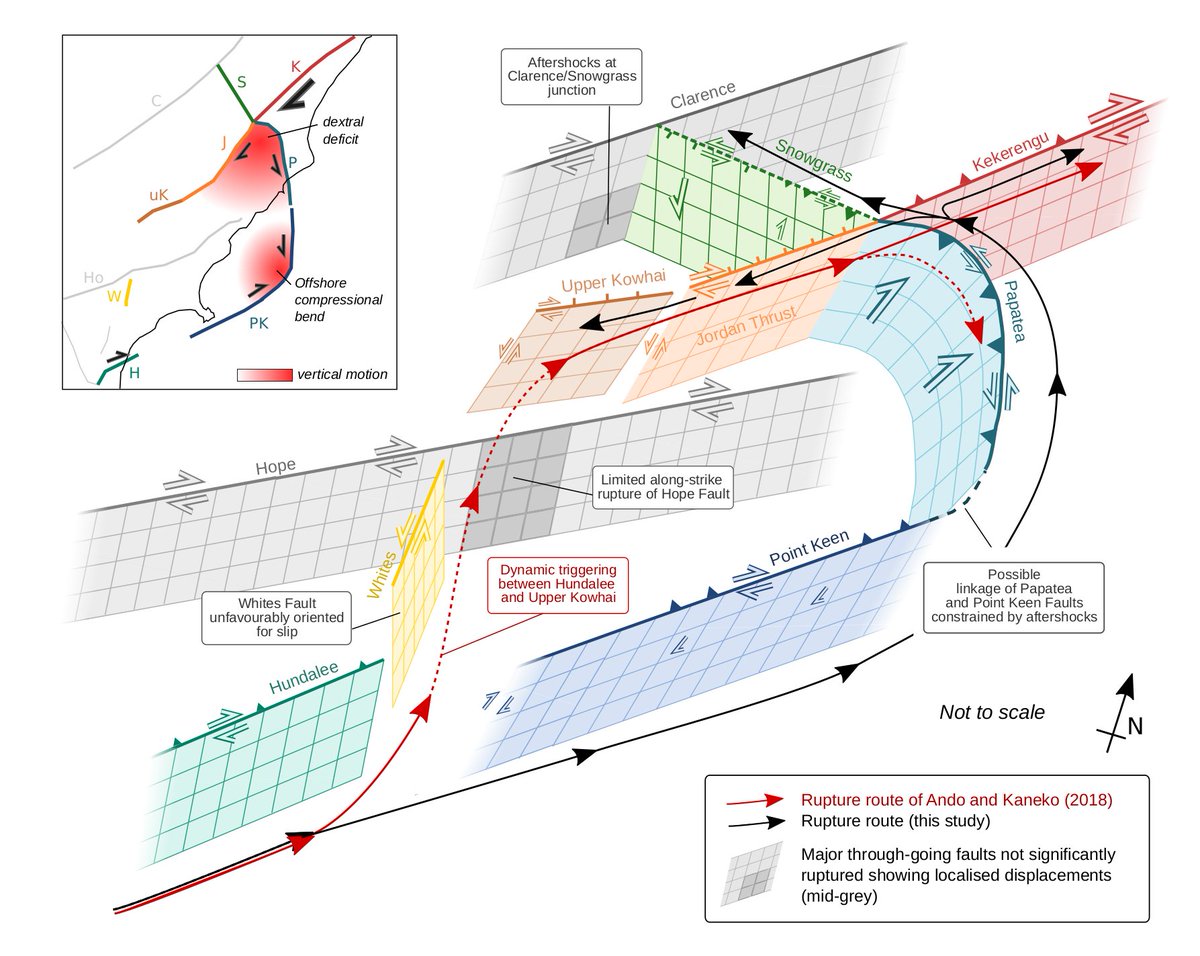 1) Offshore reverse faulting seems to provide a link between the Hundalee and Papatea Faults, providing a viable direct rupture pathway for the earthquake. This link *may* also help to explain the high slip on the Papatea fault despite its short length.
