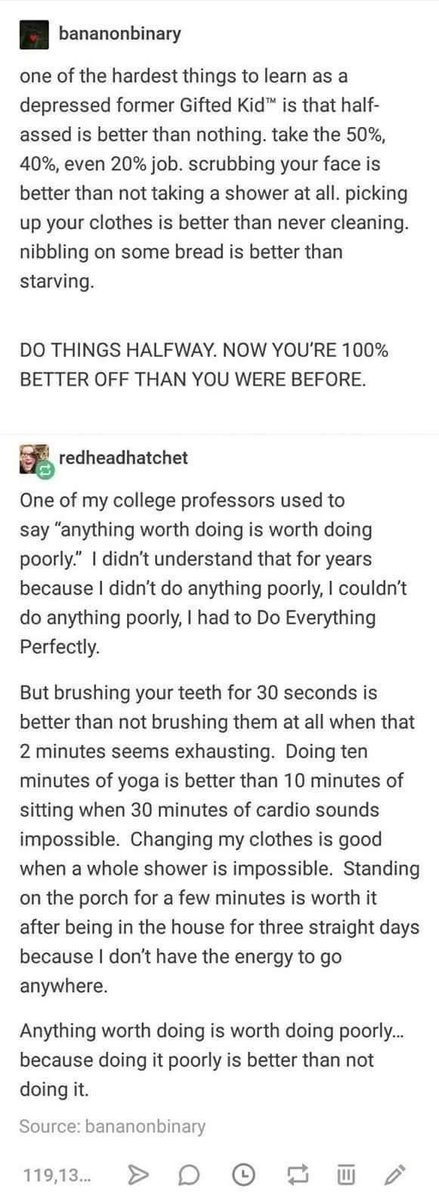 browniepoints's tweet image. Whenever I get stuck with analysis paralysis, I have a mantra that helps me do the thing. “First make it work. Then make it beautiful”
We get so hung up on doing something perfect, that we miss the opportunity to just get something working no matter how embarrassed we are by it.