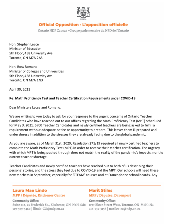 LauraMaeLindo's tweet photo. Yesterday, Ontario Educators were informed that the Math Proficiency Test is May 3.

May 3rd is Monday @RossRomanoSSM @sflecce

No time to prep. No idea what's on the test. No idea when they can register. No access to the portal.

@fornation planning at its best
#onpoli
@OTCC19 https://t.co/poyeUKGl8E
