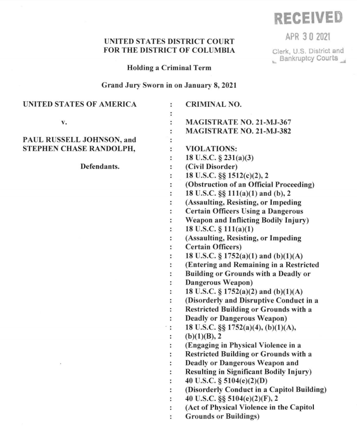 Also, a federal grand jury has now indicted Randolph alongside Paul Russell Johnson.  https://www.justice.gov/usao-dc/case-multi-defendant/file/1390826/download
