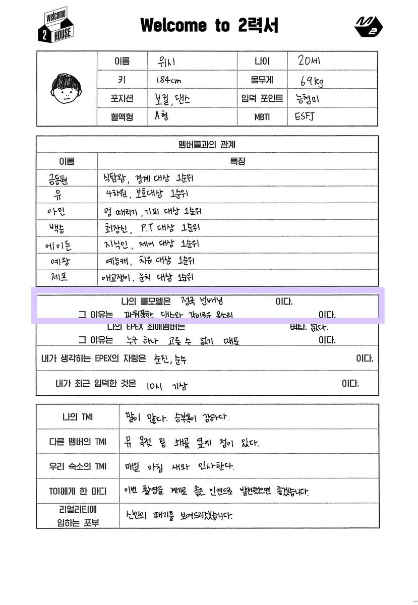 wish, member of the rookie group epex wrote in his bio that "jungkook-sunbaenim" is his role model because of "his powerful dance and mellifluous/sweet voice"