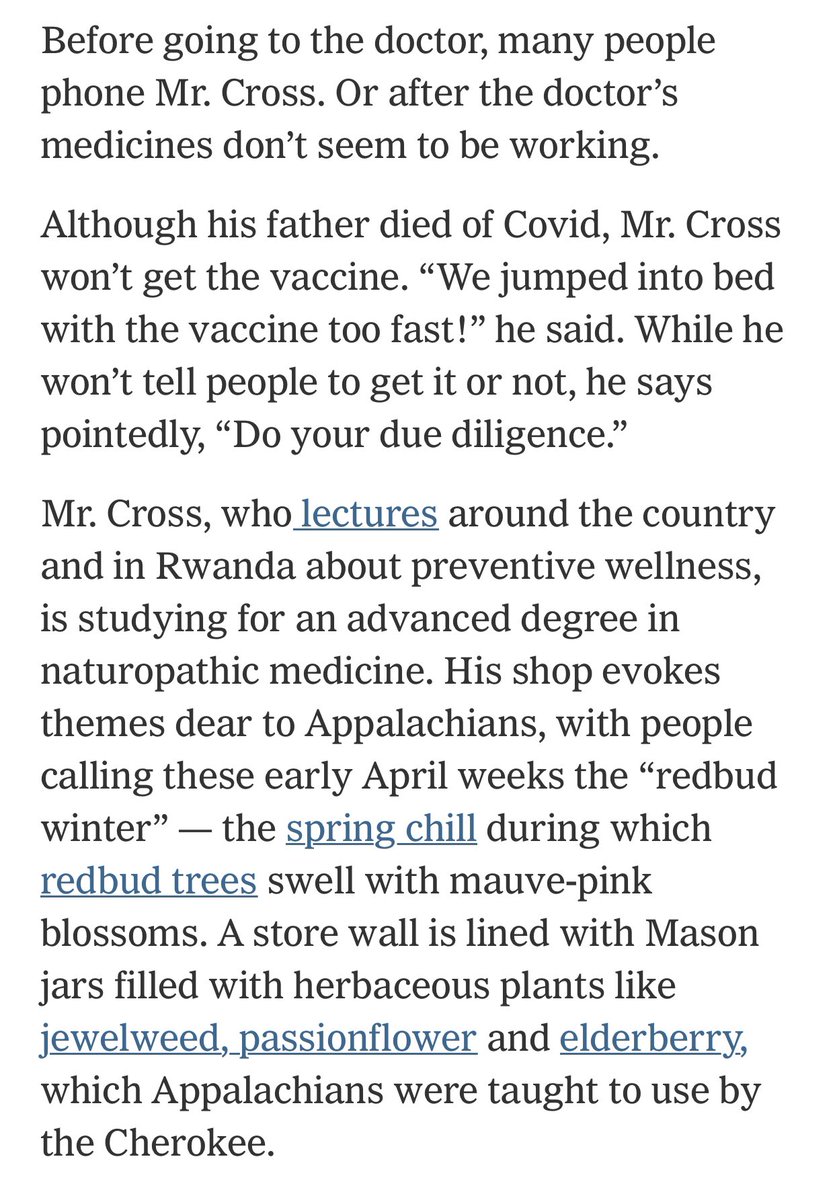 “Although his father died of Covid, Mr. Cross won’t get the vaccine.”JfjehejfksmLkxrhdurjcndhzjdhrikrkrlflcjxjdjskdjfjdnxjfuAlso, that guy should not be giving lectures about “preventative wellness,” and definitely shouldn’t be exporting his dumbassery to the people in Rwanda