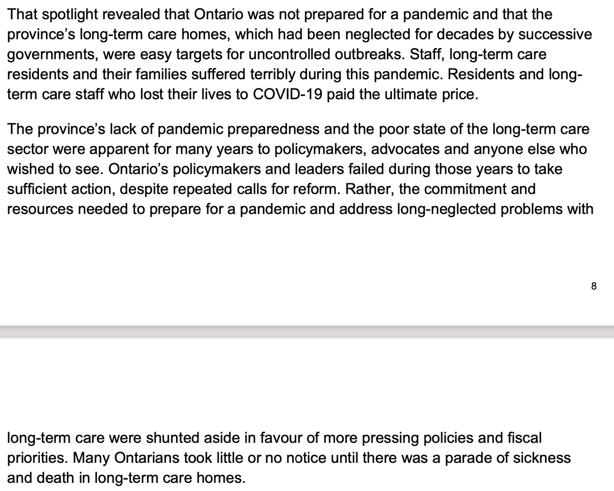 From the executive summary: Ontario wasn't ready for a pandemic and long-term care had been neglected. As a result, LTC residents and staff suffered terribly and died.