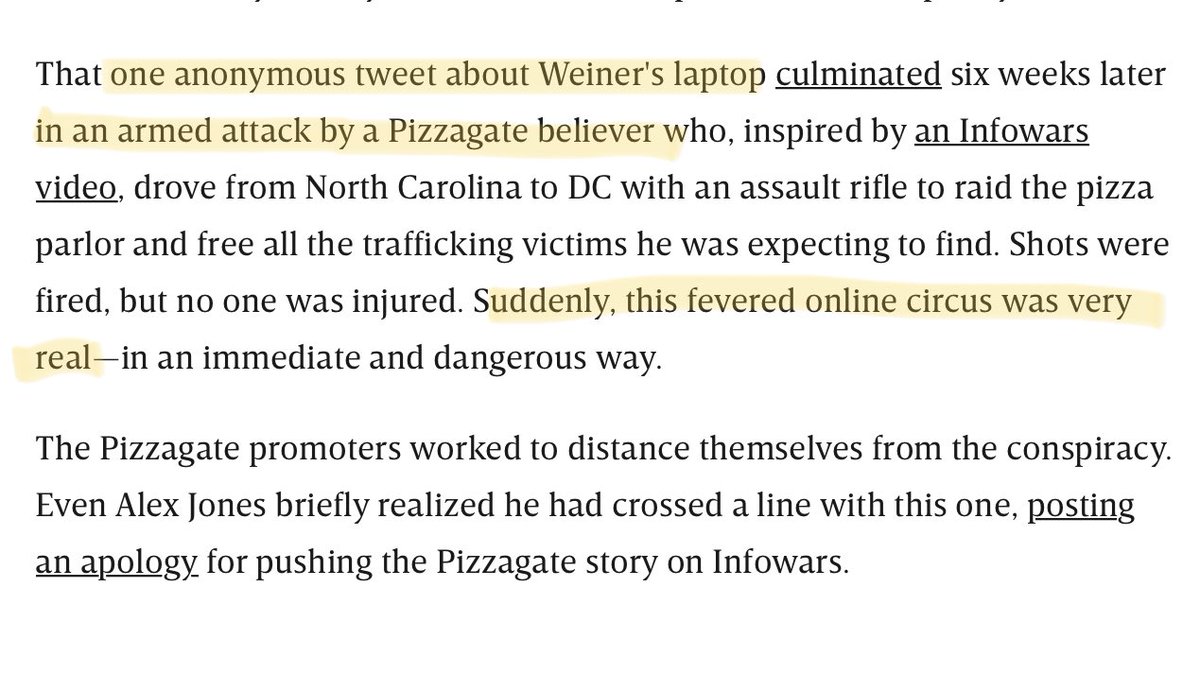 One tweet -> armed attack.This was not the *failure* of Pizzagate, it was the *successful test* of Pizzagate.