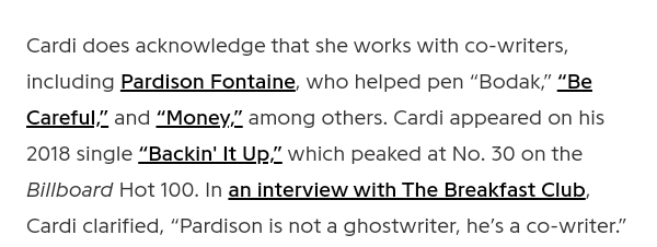 Pardison Was Never her Ghost Writer . he was her co-writer . cardi works will alot of co writers