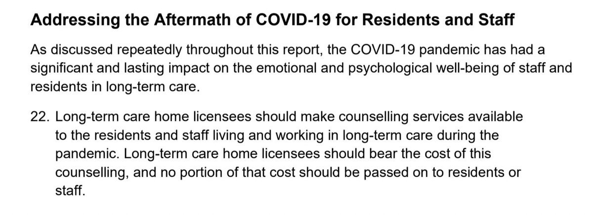 Among the recommendation: Counselling for residents and staff, paid for by the homes.
