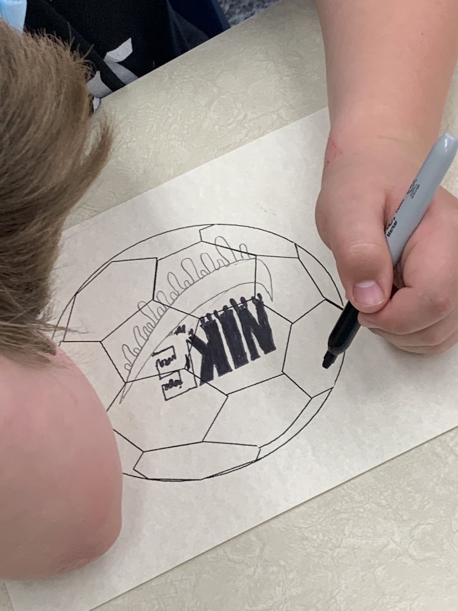 tchrgirl's tweet photo. Grade 5/6/7 students at Alert Bay School connect to their love of soccer off the field in Art Class. Some of their ball designs are seen here. #learn85 #art #design https://t.co/TrQrbLwFGV