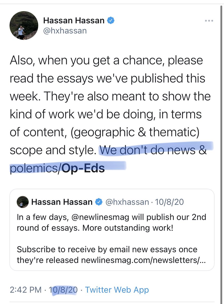 . @nytimes has retired the word “OpEd” for “guest essay”. Glad the NYT is catching up with  @newlinesmag’s editorial dislike of this whole OpEd thing.Kidding. Just a little: the format not the term is getting old. We don’t do the usual OpEds, to *minimize* bias, polemics & fluff.  https://twitter.com/katiekings/status/1386730914638667784