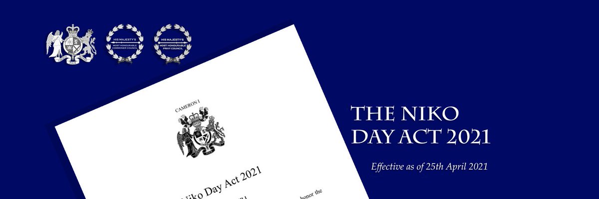 On the 25th of April, both the Privy Council and Commoner Council passed the "Niko Day Act 2021" honoring the former mascot of Ikonia. Read the act in full here: ikonia.xyz/ACTNIK.pdf
#micronations #ikonia #government