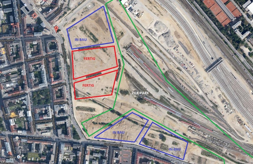 this is 200 acres (80 ha). a brownfield redev in a european context? here's vienna's sonnenwendviertel: 32 ha. 5,500 homes, many of them social. massive open space. schools. kitas. shops, cafes, transit...we don't build car-light communities like this