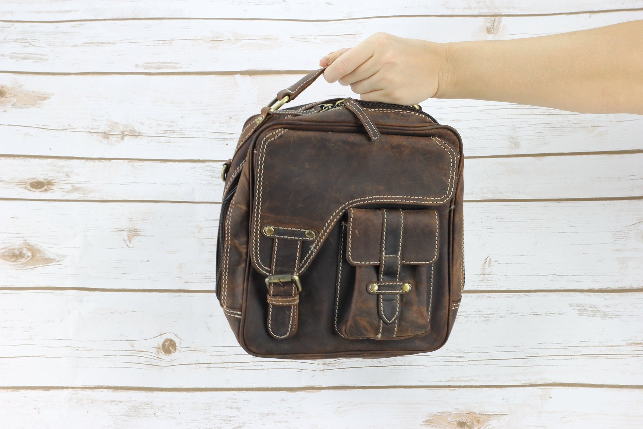 Rivet & Burr on Twitter "Distressed Brown Leather Double Stitch