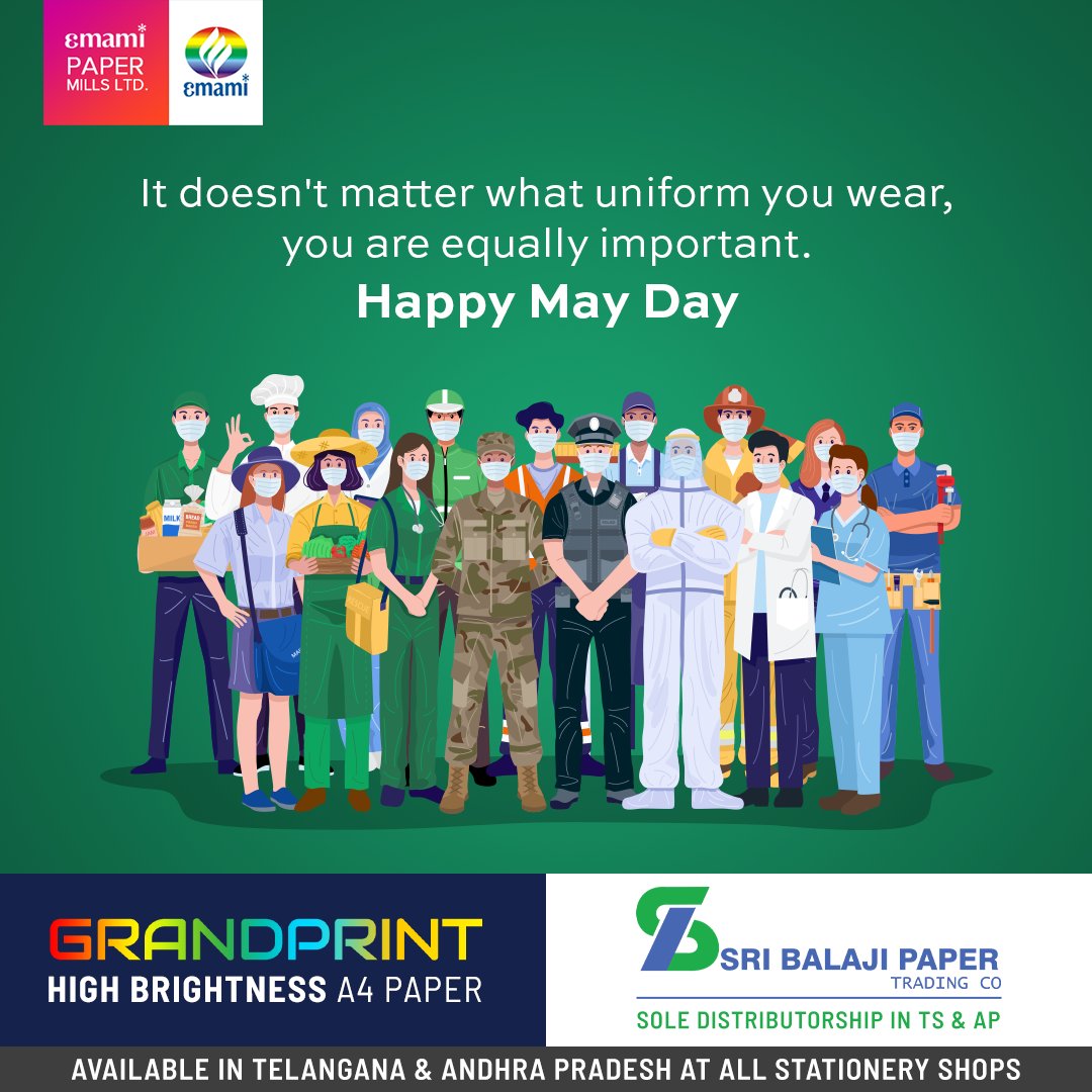 KishanHyderabad's tweet photo. Sri Balaji Paper honors the hardships of the frontline warriors, who are working hard for the well beings of others in this pandemic times.
#SriBalajiPaper #HappyLabourDay #LabourDay #LabourDay2021 #MayDay #EmamiPaper #PaperDistributor #Hyderabad #Telangana #AndhraPradesh https://t.co/mfnrRGE2lL