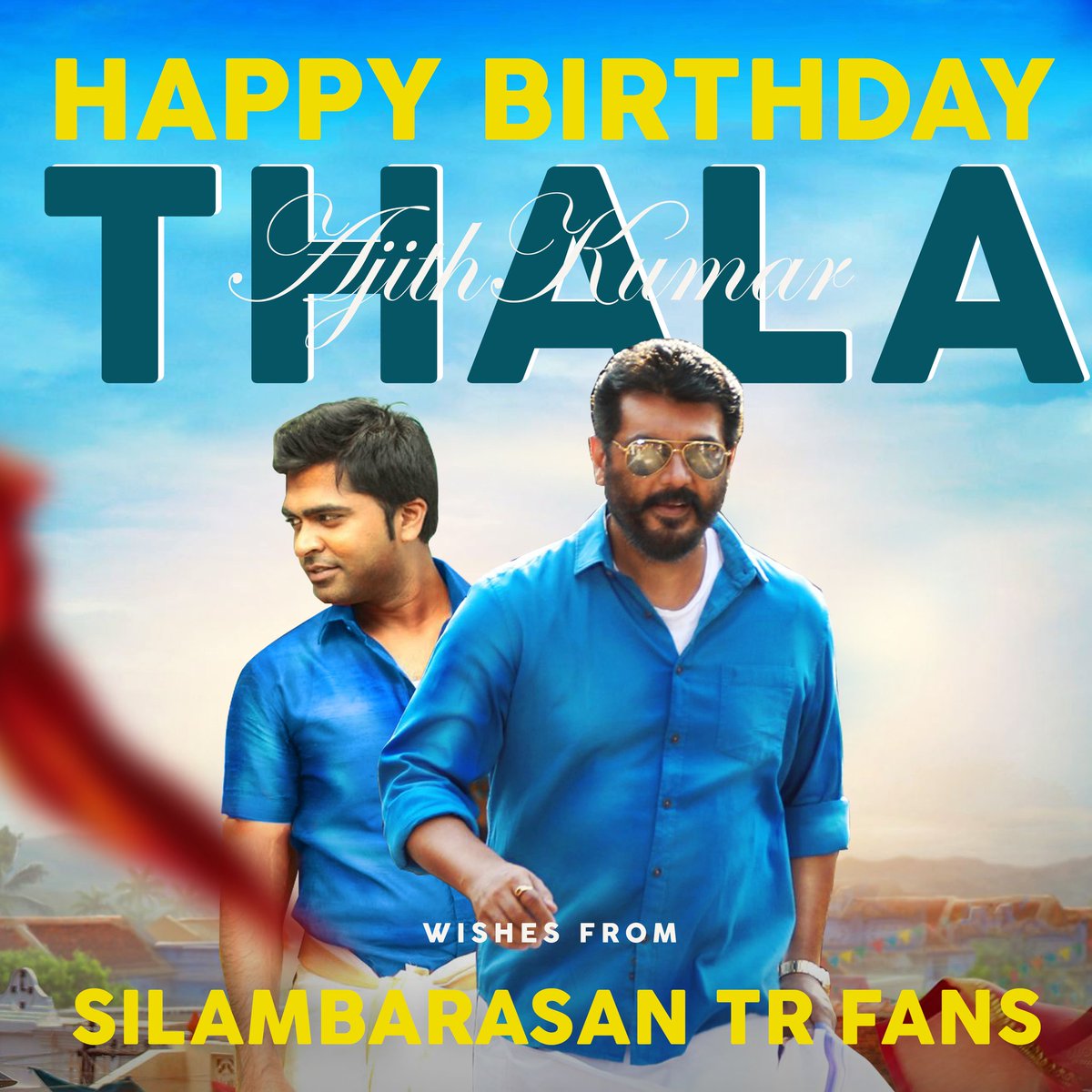 AKASHSTR19's tweet photo. Happy Birthday to our dearest #Ajith sir❤️ Wish you a happy, Healthy and Rocking year ahead 😍❤🎂. Best wishes behalf of all @SilambarasanTR_ Fans ♥️🥰 

#HBDThalaAjith #AjithKumar #Maanaadu https://t.co/8NvgBsFG8B