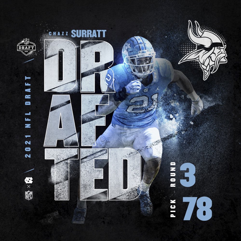 Chapel Hill ➡️ Minnesota 

Chazz Surratt is a Viking. #NFLDraft 

#CarolinaFootball 🏈 #ProHeels