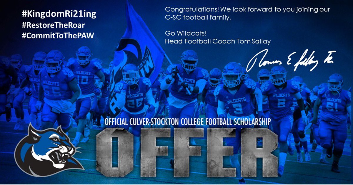 Extremely thankful to have received an offer to play football from Culver-Stockton college! <a href="/CSCwildcatsFB/">Culver Football</a>