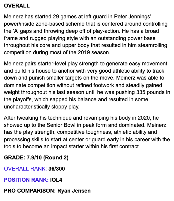 BrandonThornNFL's tweet photo. Outstanding value &amp; pick for the Broncos getting Quinn Meinerz at pick 98. Strong, athletic, tough, versatile interior player who gets to develop under a top 2 OL coach in the game in Mike Munchak. You love to see it.

Summary &amp; report: https://t.co/Y2driVIklz https://t.co/rREOVNvKsI