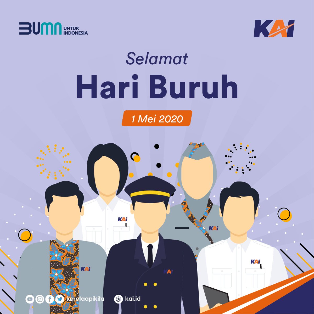 Selamat Hari Buruh 1 Mei 2021. Berangkat sehat, kerja produktif. Pulang selamat, keluarga menanti. Pekerja adalah Aset Utama Perusahaan, yang harus dijaga dan dilindungi. Salam sehat & tetap semangat ..💪 @keretaapikita @KAI121 @serikatpekerja #selamathariburuh #protectourpeople