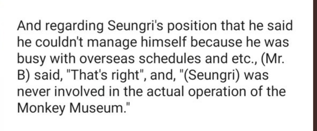  10th hearing: Violation of Food Sanitation Act charge, Mr. B testified that Seungri was NEVER involved in the actual operation of the Monkey Museum  #StopLyingAboutSeungri  #ScreamOutForSeungri