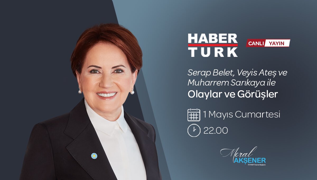 🗓️ 1 Mayıs Cumartesi (bugün)
🕙 22.00’de
📺 Habertürk TV ekranlarında

Veyis Ateş, Serap Belet ve Muharrem Sarıkaya ile #OlaylarveGörüşler programında gündemi değerlendireceğim.

İlgilenen herkesi ekran başına bekliyorum...