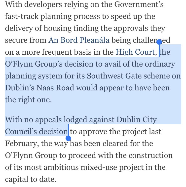 [Aside: Developer who didn’t use the new Planning system had a faster & easier permission, with no appeals]  https://www.irishtimes.com/business/commercial-property/o-flynn-group-in-bid-to-build-1-137-homes-on-dublin-s-naas-road-1.4361683