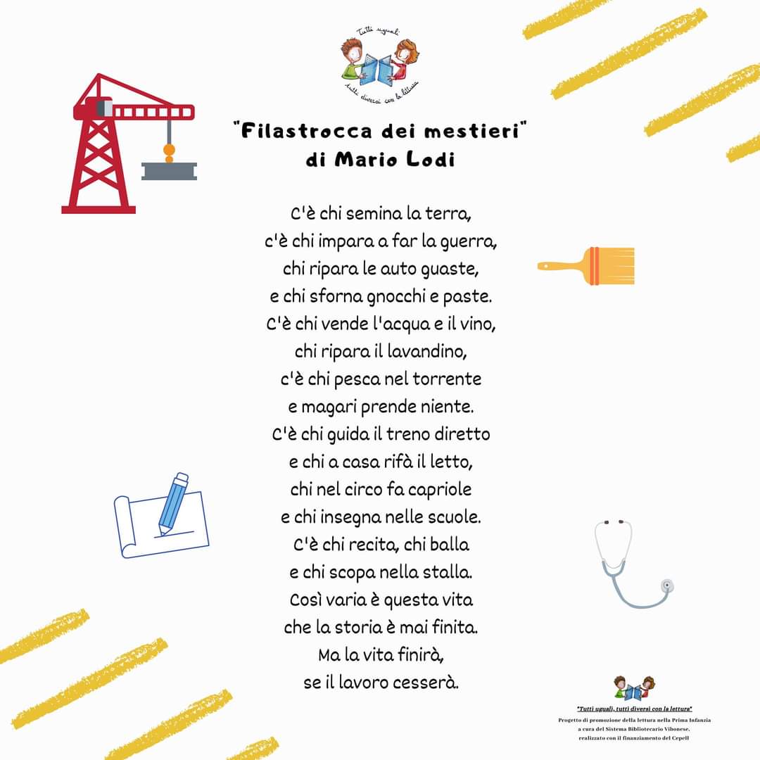 Buon Primo Maggio! ❤️

Buona Festa del lavoro e dei lavoratori! 👷‍♀️👷‍♂️👩‍🌾👨‍🌾👩‍🍳👨‍🍳👩‍🏫👨‍🏫👩‍💻👨‍💻👩‍✈️👨‍✈️🇮🇹

#TuttiUgualiTuttiDiversiConLaLettura #leggimivv #bambini #PrimoMaggio #FestadelLavoroEdeiLavoratori #MarioLodi #filastrocche