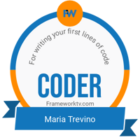 Congratulations to Maria Trevino who just earned their CODER badge for writing their first lines of code!  Way to go Maria!  Start earning badges on your path to your first job as a developer at zpr.io/HKR3x.