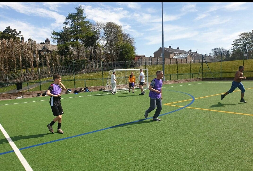 acornrecovery's tweet photo. Walter Lyon House staff and residents looking forward to playing football today thanks to Joe and Tamazin from @LambTamasin for setting this up every Saturday morning. ⚽
@Calico_Group 
@ActiveLancs 
@actionhappiness 
#lifeworthliving https://t.co/wCE1y8UHdm