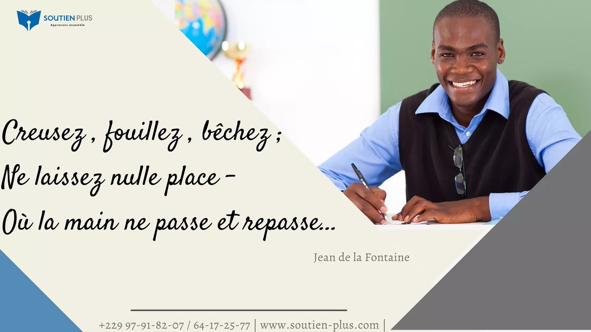 PlusSoutien's tweet photo. C'est avec un passage poignant du poème "le laboureur et ses enfants", que nous souhaitons une belle fête à tous les travailleurs du Bénin.

#travail #1mai #fêtedutravail #travailleur #Benin #team229 #développement #abnegation #perseverance #reussite https://t.co/BDQ4ufGUtS