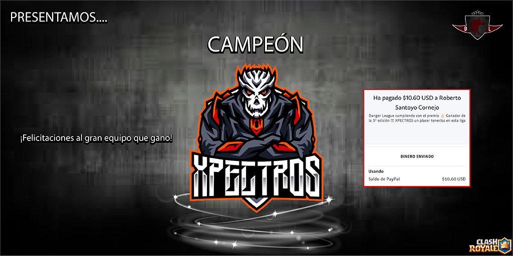 Danger League (@danger_league_1) on Twitter photo Danger League│CR
▪️ Liga-Equipo
▪️ 3° edición
▪️ Premio de 10$ 💵
▪️ 36/36 equipos ⚔️
¡¡¡ Campeón <a href="/XpectrosCr/">Xpectros</a> !!!
📌 Pago concretado y bien merecido ✌️
Un RT y ❤️ se agradece 🙏 Danger League│CR
▪️ Liga-Equipo
▪️ 3° edición
▪️ Premio de 10$ 💵
▪️ 36/36 equipos ⚔️
¡¡¡ Campeón <a href="/XpectrosCr/">Xpectros</a> !!!
📌 Pago concretado y bien merecido ✌️
Un RT y ❤️ se agradece 🙏