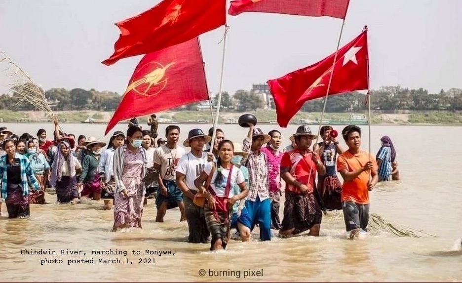 9. Soon after Feb. 1 coup in Myanmar as people took to the streets of major cities, rural areas rose up against the coup as well, preventing any regime divide & rule tactic of urban vs. rural. Agricultural workers marched in towns & villages, often traveling far to join protests.