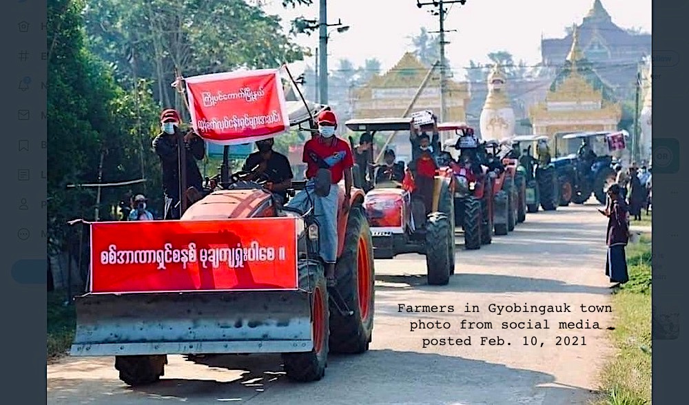 9. Soon after Feb. 1 coup in Myanmar as people took to the streets of major cities, rural areas rose up against the coup as well, preventing any regime divide & rule tactic of urban vs. rural. Agricultural workers marched in towns & villages, often traveling far to join protests.