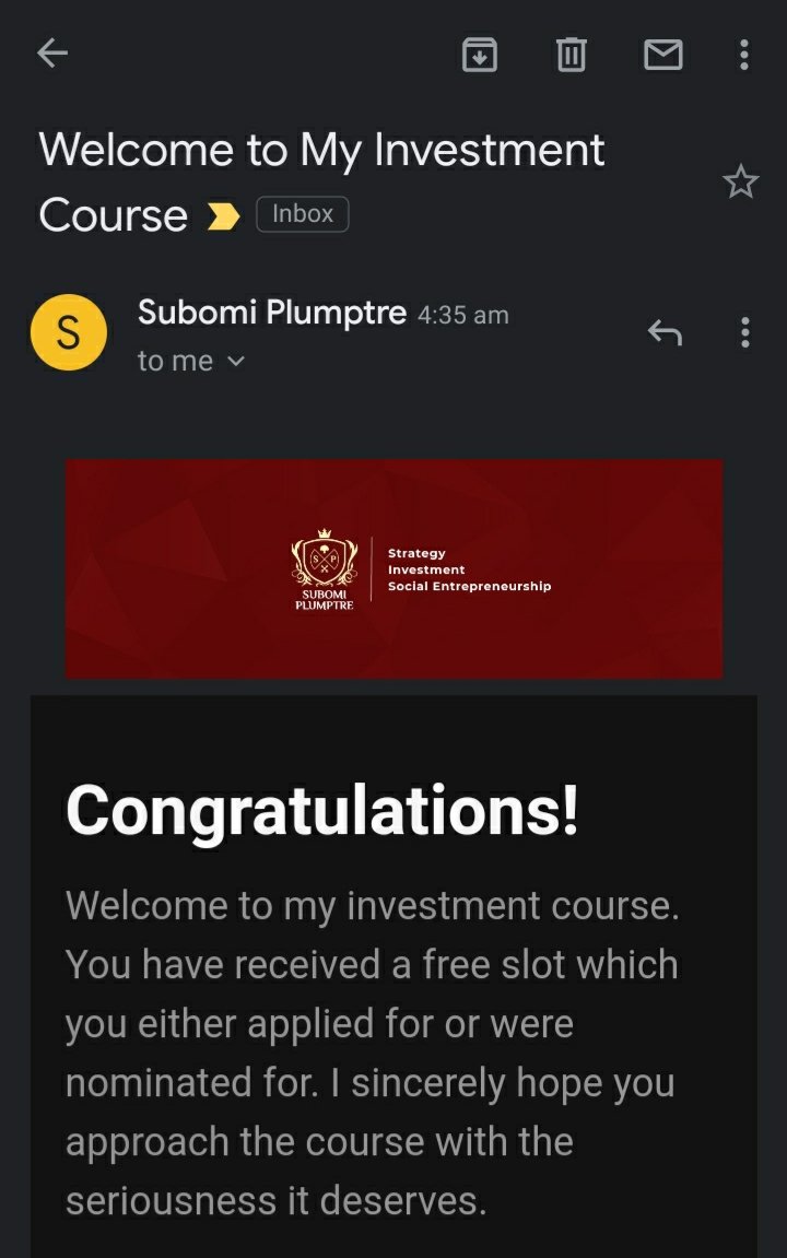 Taiwo_paul's tweet photo. The month of May is starting off with a great gift from @subomiplumptre. Thank you so much for selecting me to take part in your investment course.
I will ensure that I share my progress with everyone as I progress. https://t.co/vhR3FFCzpB