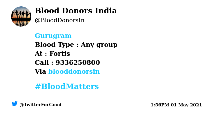 BloodDonorsIn's tweet photo. #Gurugram
Need #Blood Type :  Any group
At : Fortis
Blood Component : Plasma
Number of Units : 2
Primary Number : 9336250800
Via: @blooddonorsin 
#BloodMatters
Powered by Twitter https://t.co/xj7rnErjtQ