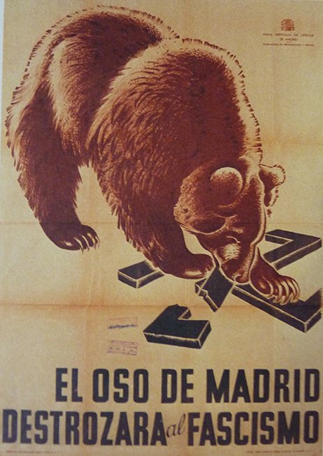 nuscuevas's tweet photo. Cartel propagandístico de Madrid de 1936/1939. Una declaración de intenciones a la que nos tenemos que enfrentar de nuevo 80 años más tarde. El oso de Madrid destrozará al fascismo. https://t.co/SCT6a770Jr