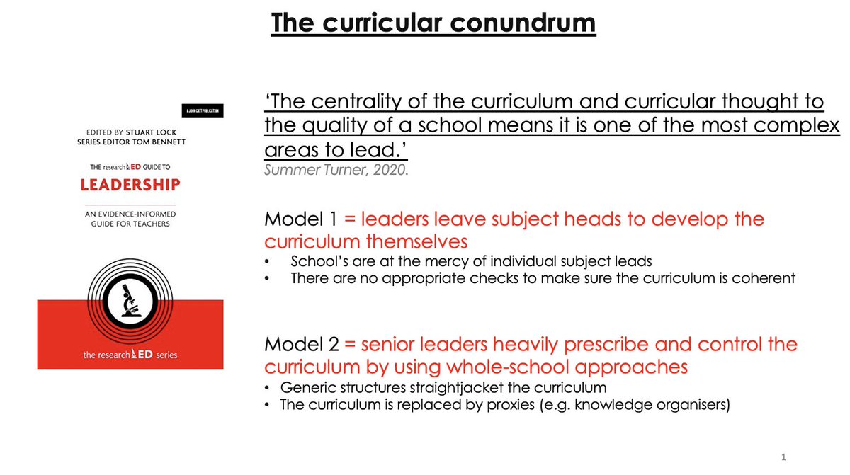 LONG THREAD: I presented the new curriculum policy I've been working on to SLT this week and thought it worth sharing on here. I was interested in the two models that  @ragazza_inglese outlined in her piece in the ResearchEd curriculum book. Both felt painfully familiar (1)
