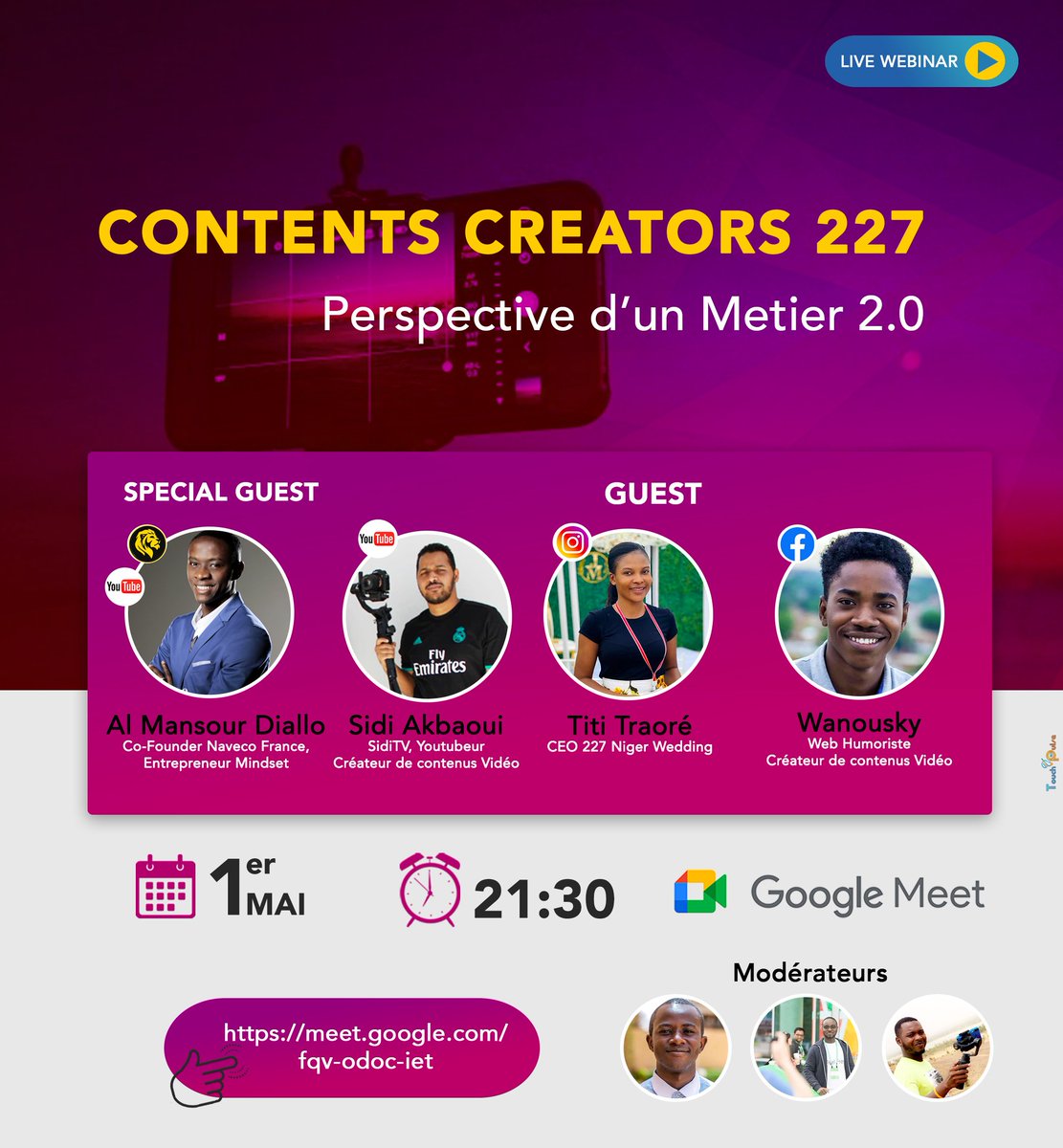 ibhkarim's tweet photo. #DigitalExpert ๐๐จ๐พโ๐ #ContentCreators ๐
Plus que quelques heures pour notre session webinaire sur #GoogleMeet " Contents Creators 227, Perspective d'un mรฉtier 2.0 " avec @Hdiallo_AM @Akbaoui @wanousky_96.
โฐ 21:30
๐ https://t.co/9Zhwsp6bl3
#DigitalLearning #Com360 https://t.co/9lmUc6l1k1