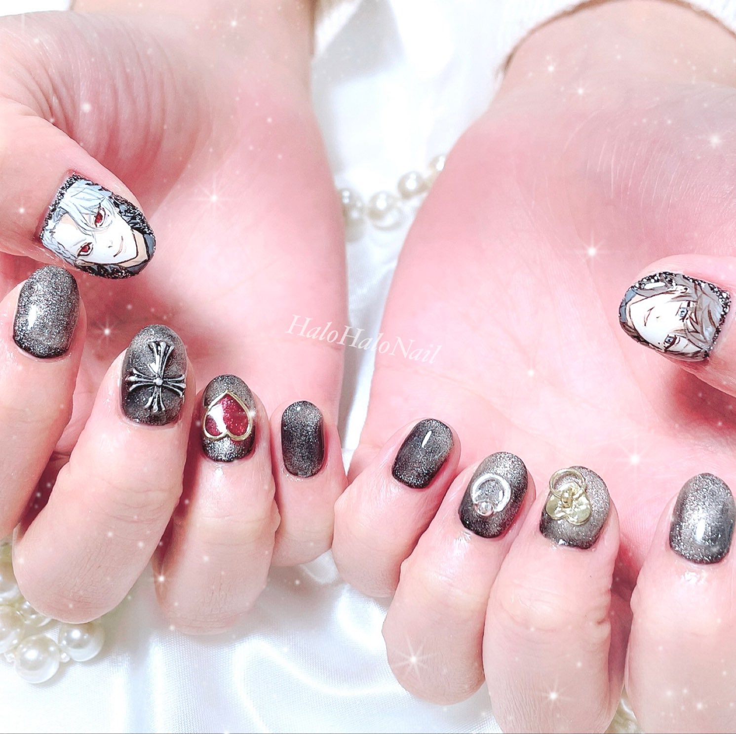ハロハロネイルふじもと Petit 大阪 痛ネイル お客様nail にじさんじ Chronoirネイル ありがとうございました 痛ネイル キャラネイル 手描きネイル 模写ネイル 痛ネイル大阪 にじさんじ 葛葉 叶 叶ネイル 葛葉ネイル Chronoir