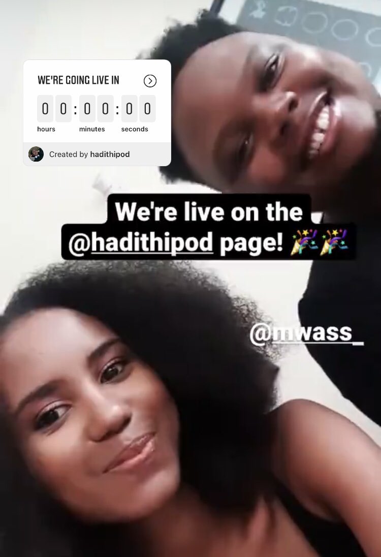 Hadithipod's tweet photo. Join us now on our live on Instagram @hadithipod with @MariamBishar and @Mwass_ https://t.co/y11kWwBP01