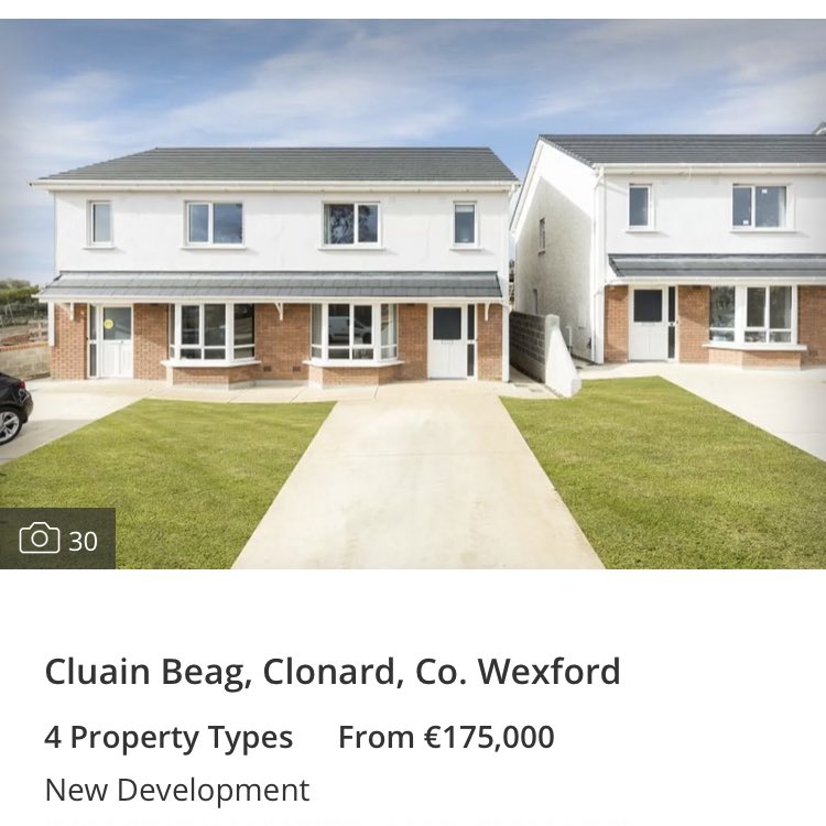 [aside which might explain why the ~same 3-bed house~ that costs €371,000 to deliver in Dublin (according to  @SCSISurveyors ) is currently on sale in Carlow for €199,000 Laois for €212,900 Wexford for €205,000 ]