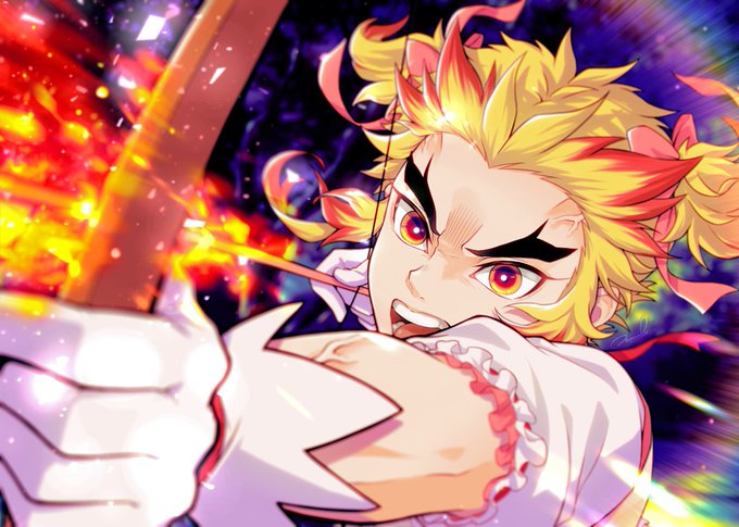 もった🍠さんがTwitterに投稿した煉獄杏寿郎(鬼滅の刃)のイラスト。