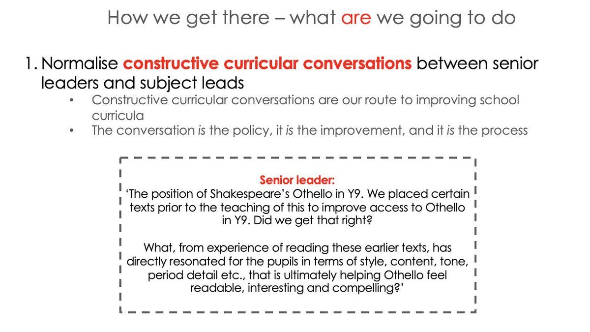 I was initially struck by this example from  @Counsell_C. A remarkably simple dialogue that changes the way a subject lead thinks about the ordering of material. We haven't had many conversations like this in my school before and they certainly weren't regular (16)
