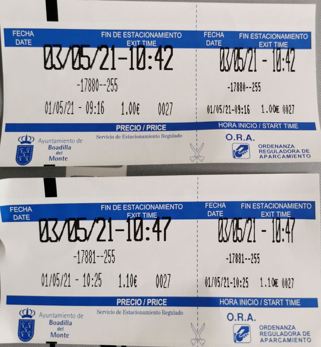 mirtriel's tweet photo. @Ayto_Boadilla @jubedal Por favor revisen el parquimetro situado en la Avda Infante Don Luis 7, ya que, hoy al renovar el papelito de la hora antes de que se caducará el que habíamos puesto para ir a desayunar por la zona nos ha puesto una hora de fin incorrecta!! https://t.co/Q1g7B2dEhC