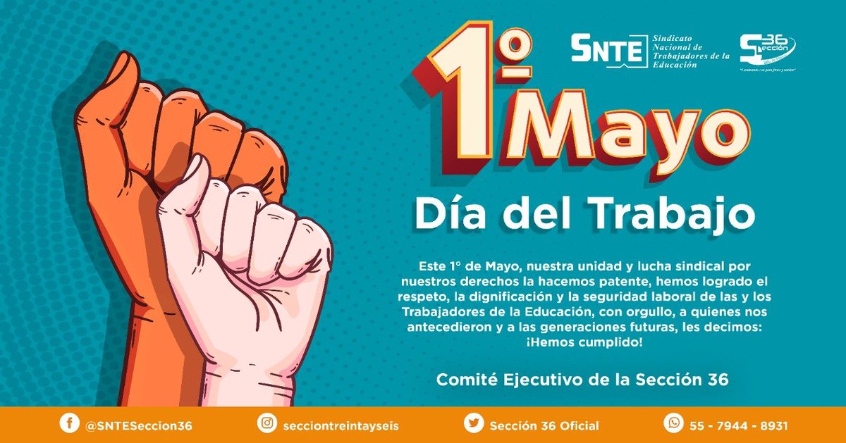#DíaDelTrabajo
👉 El Comité Ejecutivo Seccional conmemora el Día del Trabajo 👩🏻‍🏫🧑🏻‍🏫 y reconoce a todos los ✔️Trabajadores de la Educación ✔️del Valle de México por su invaluable esfuerzo 👏👏 y dedicación. El trabajo de todos nos hace #Sección36 🙋🏻‍♀️🙋🏻‍♂️🙋🏻‍♀️🙋🏻‍♂️

#1DeMayo