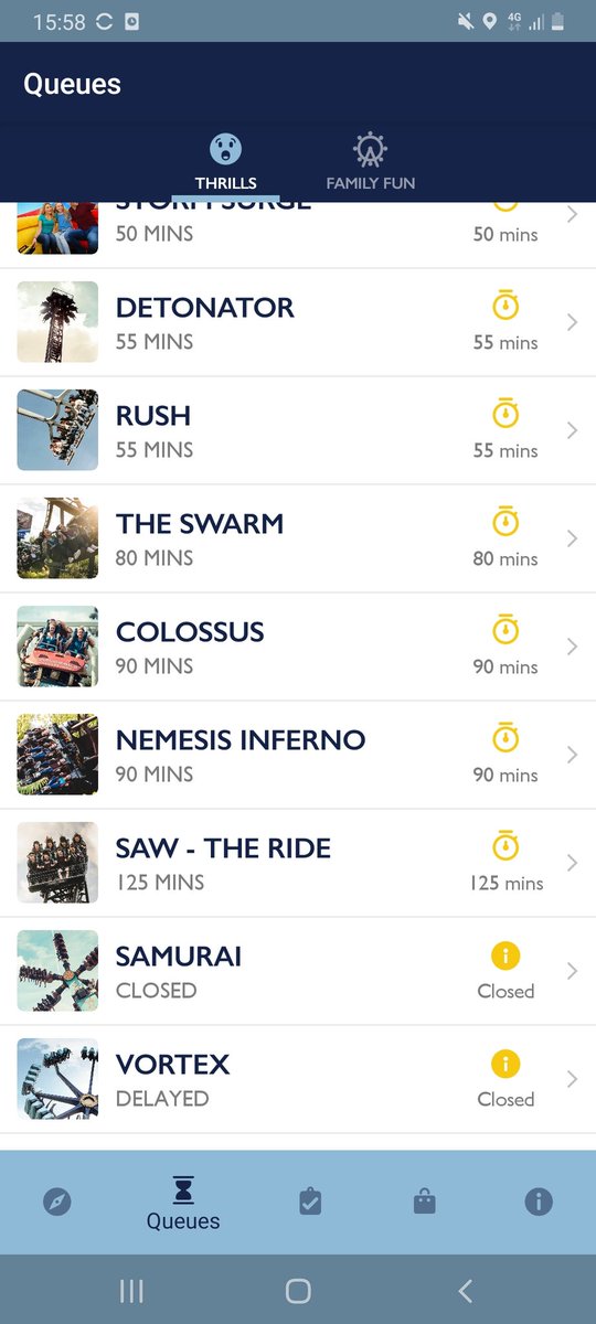 _mikatron's tweet photo. @THORPEPARK These queue times are pretty ridiculous. We are now queueing to even get to the queuing areas. All major attractions are over an hour and a half wait. Should really manage this better! https://t.co/lEhNzpHgEA