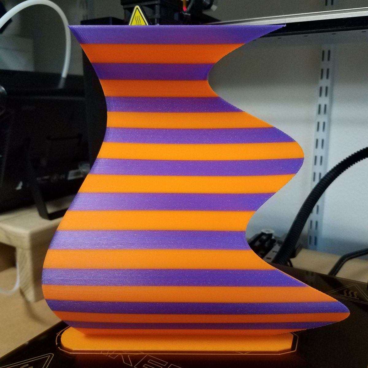 Done! I wasn't sure if I could pull this off without supports. I debated several different options within my slicer along the way. Should have tagged  @Simplify3D too!It's hollow. Hopefully it won't fall apart taking it off the bed and raft... #3DPrinting