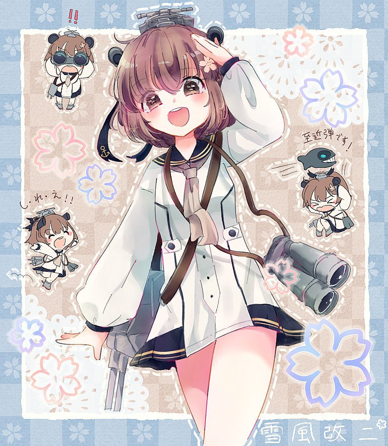 yukikaze (kancolle) dress binoculars sailor dress brown hair 1girl brown eyes short hair  illustration images