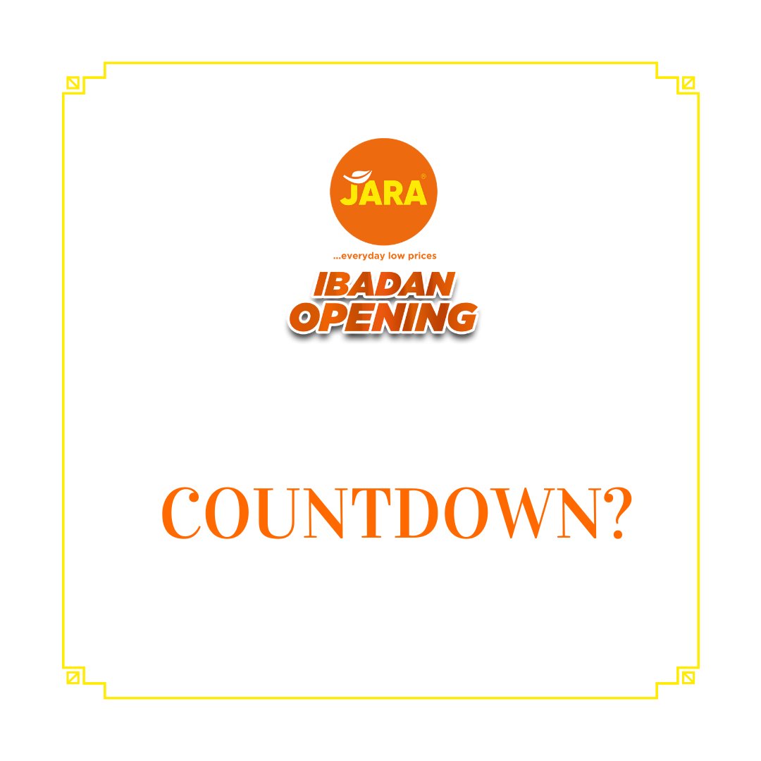Countdown anyone??😁 Who's counting down with us? We are as excited as you are!!!

#JARA Ibadan is opening sooner than you think! Stay tuned and let's count together!!!

#jara #jaraibadan #jarastores #lowprices #highquality #friendly #easyshopping #ibadanbusiness