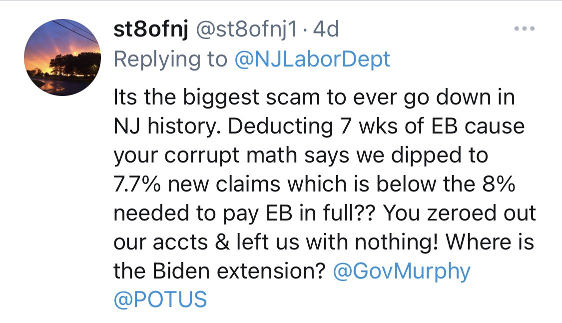 st8ofnj1's tweet photo. @NJLaborDept Ok wait..wait..sooo new claims dipped enough to “trigger off” benefits &amp; zero out all our accounts, but conveniently increased right AFTER that?? Wtf is actually happening here?? @NJDOLCommish @NJSenatePres @News12NJ @AsburyParkPress @GovMurphy @POTUS @VP #corruptnj #investigate https://t.co/Wt5b0zAnU5